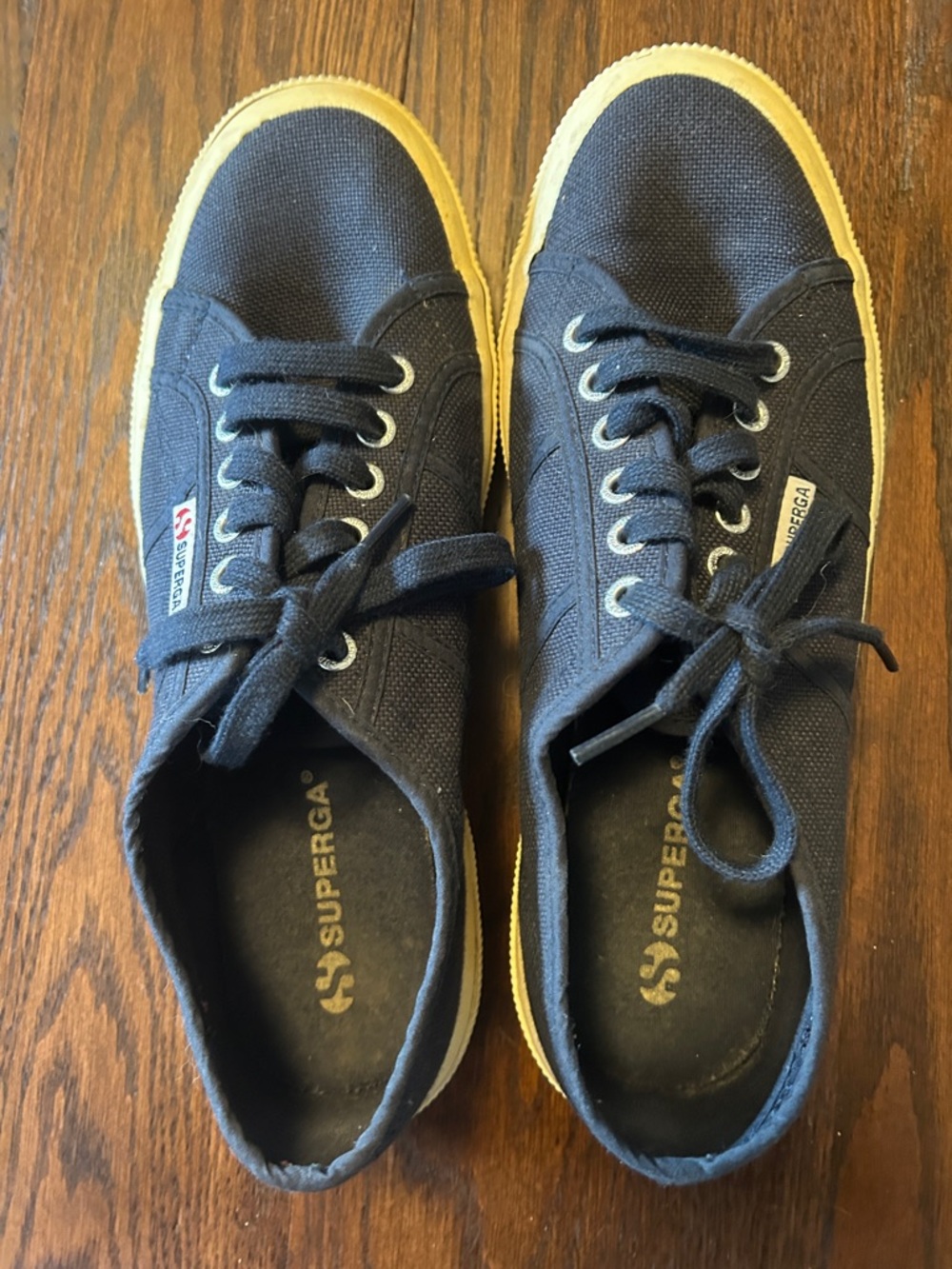 Superga Women's Navy Canvas Sneakers with Cream Sole